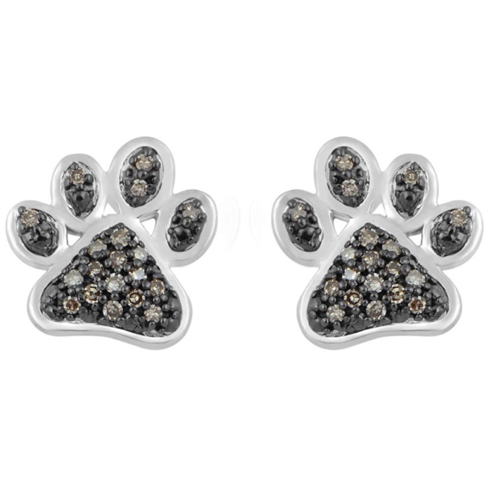Champagne Diamonds Paw Print Earrings
